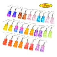 1 pair cartoon cute animal bears earrings colorful crystal gummy bear hook drop earring candy color christmas jewelry gifts