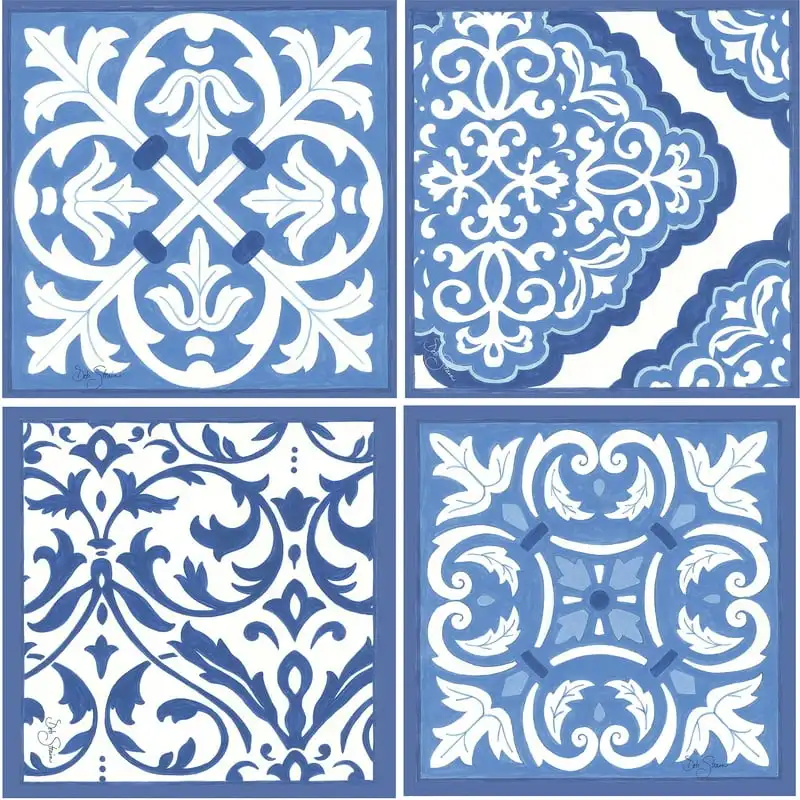 

Coasters, Blue and White Scrolls, Set of 4 Square Coasters