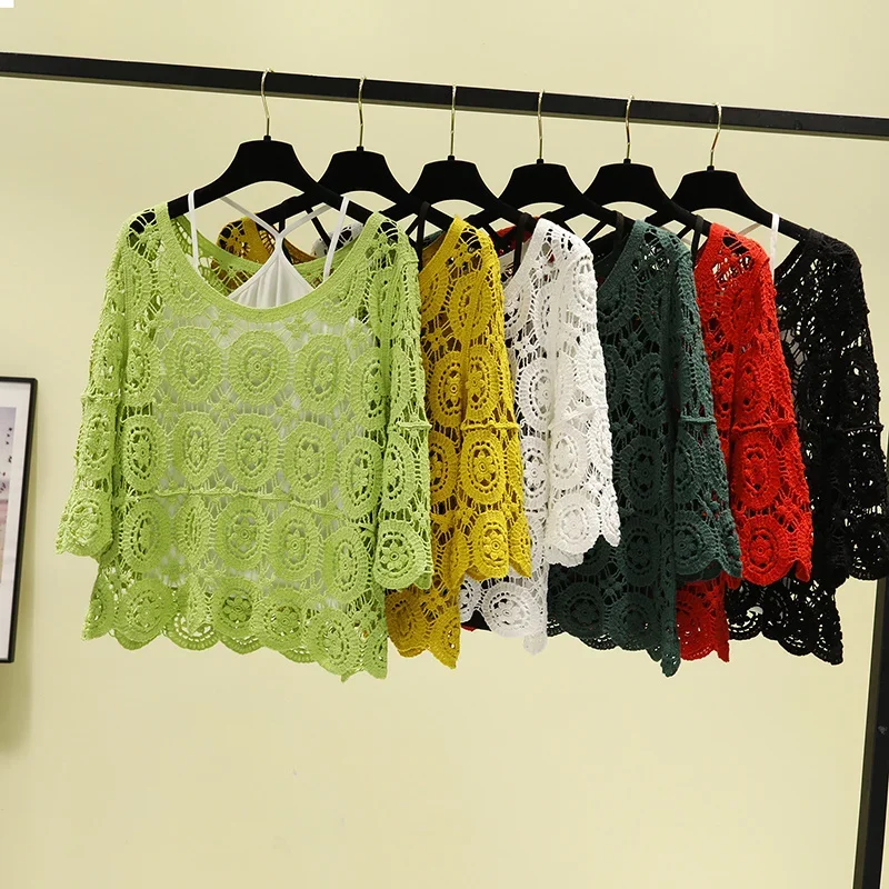 Летняя одежда блузка тонкая кружевная Женская юбка с свободным свитером блузы