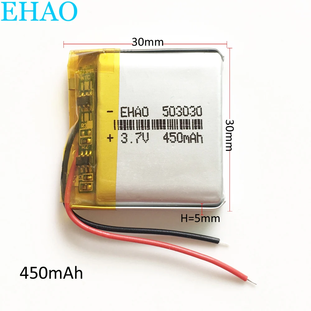 EHAO 503030 3,7 V 450mAh литий-полимерный LiPo аккумуляторная батарея для Mp3 PAD DVD электронная книга bluetooth Смарт-часы гарнитура 5*30*30 мм