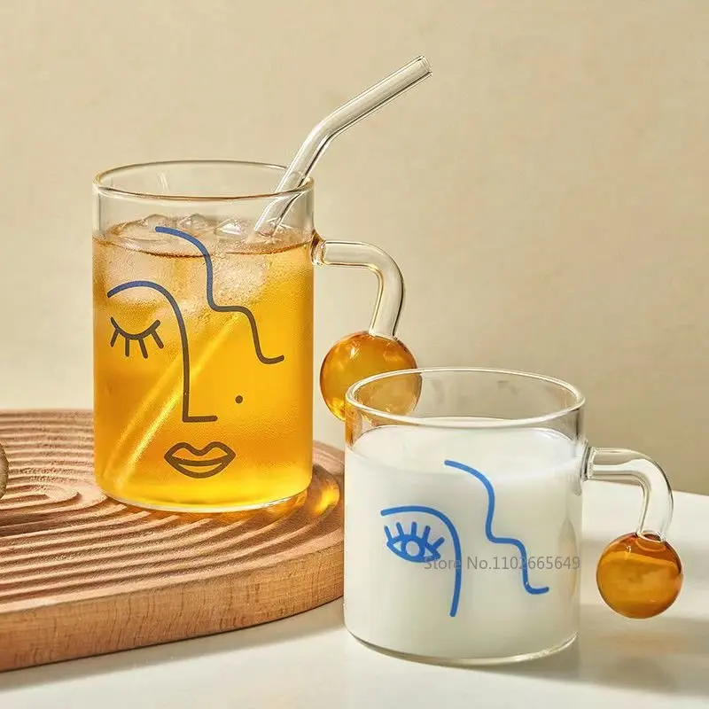 

1/2 шт. абстрактная стеклянная чашка с рисунком лица и глаз креативные кружки для завтрака и молока кофейная чашка пивная кружка подарок для ...