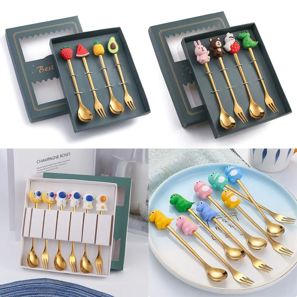 

Ice Cream Cutlery Dessert Tableware Fruit Animal Shape Coffee Stirring Spoons Cartoon Astronauts Stainless Steel Forks