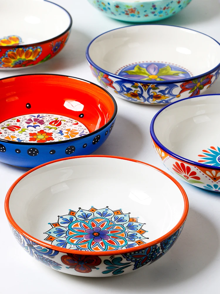 

European style creative salad, soup and vegetable, hand-painted ceramic tableware, garden and home dishes plates