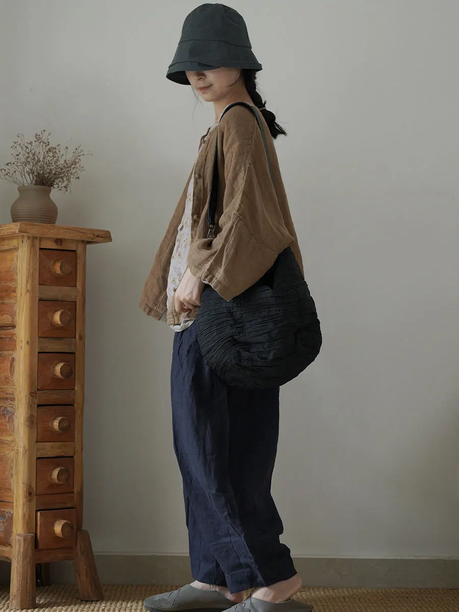 

Women Shoulder Bag Messenger Bag Large Capacity Shoulder Canvas Bag Bucket Bag Pleated Fabric Casual Personality Female Bag