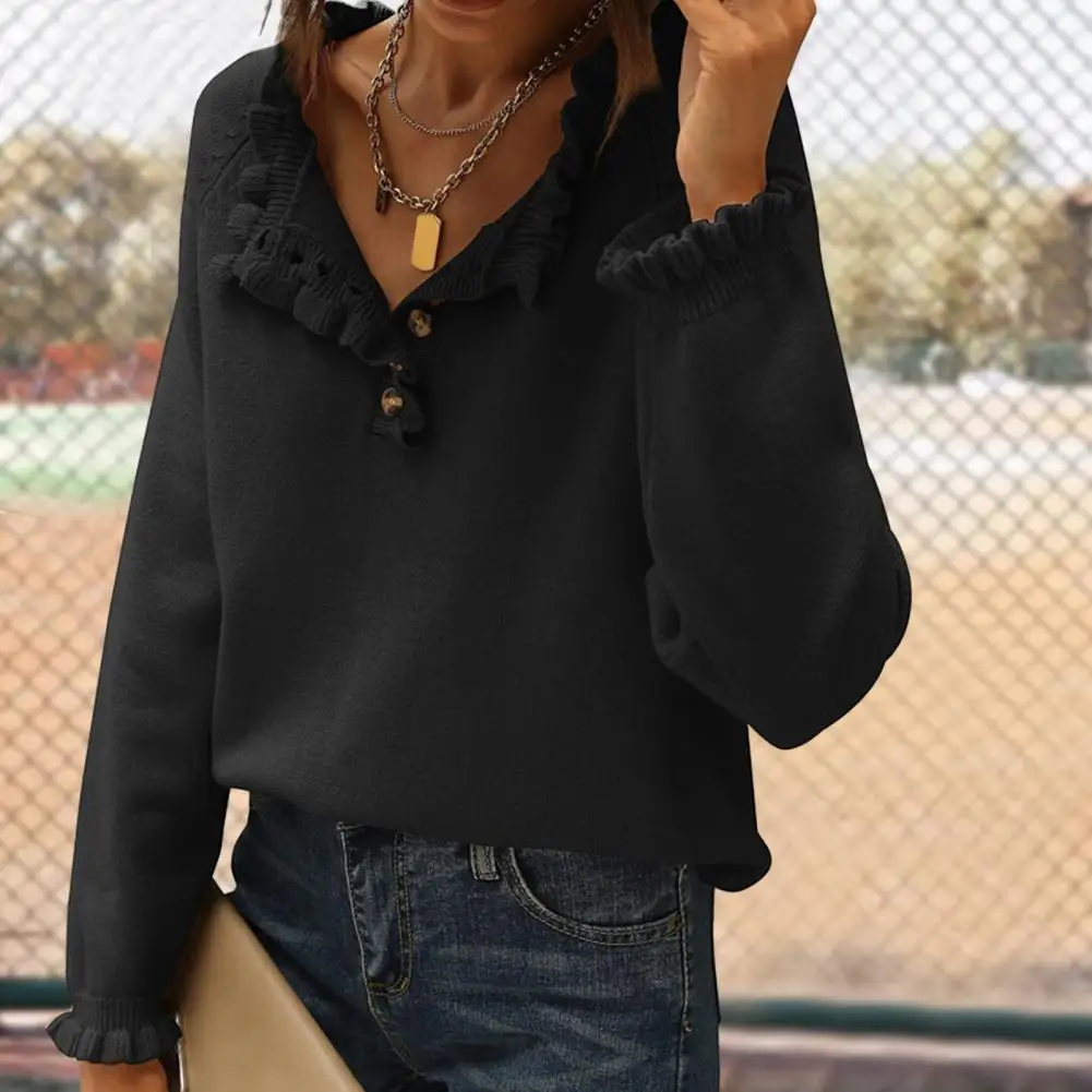 Женский свободный свитер женский осенне-зимний вязаный с оборками и длинным