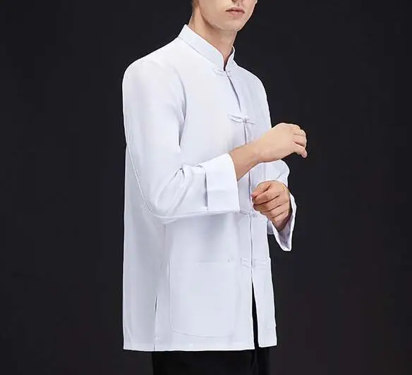 

Chinese Restaurant Chef Shirt Long Sleeve White Cook Jacket Men Spring Vintage Work Tang