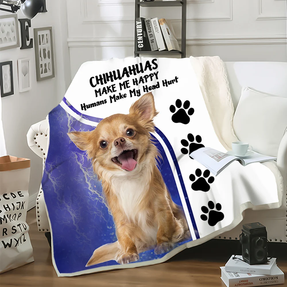 

Funny Pet Dog Chihuahua Blanket Soft Warm Blanket 3D Printed Quilt Bedding For Travel Bedroom Blanket Sofa Fluffy Throw Blanket