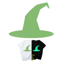 patch display witch hat diy iron on transfer decal clothing luminous sticker night hours party runner t shirt coat cap