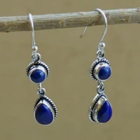 fashion silver plated earrings earrings retro creative inlaid blue stone party jewelry