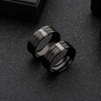 2022 new fashion mens wedding rings for women men black stainless steel double groove with zircon ring dropshipping