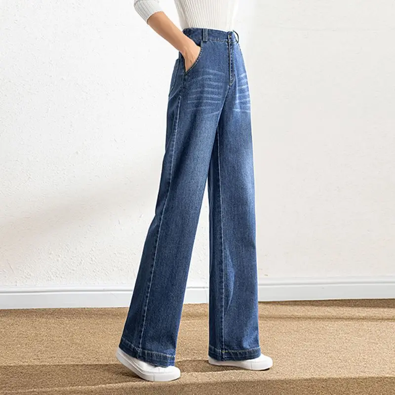 Женские новые модные джинсы оверсайз прямые эластичные с высокой талией