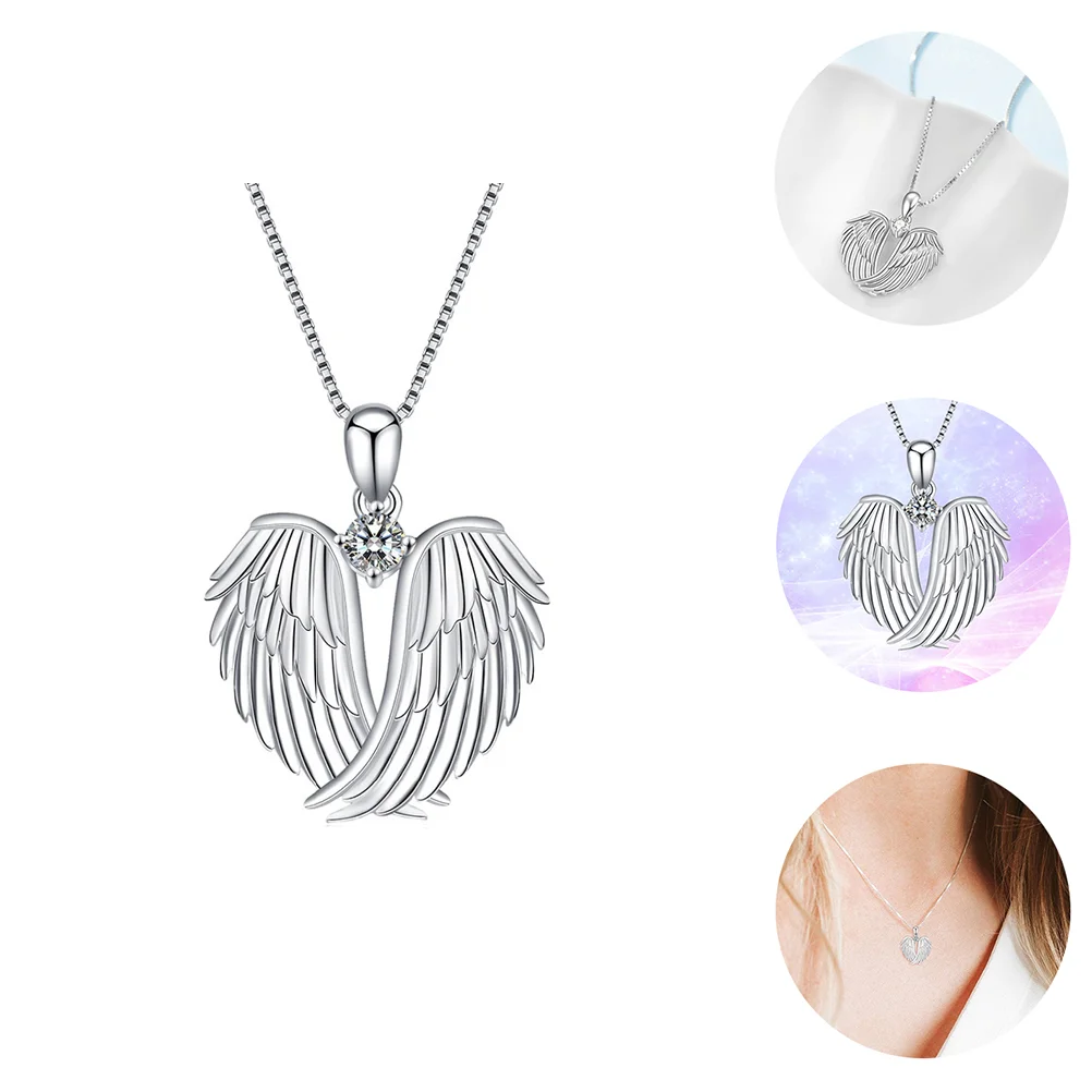

Necklace Heart Pendant Neck Clavicle Wings Accessory Sterling Silver Angel Necklaces Chain Diamond Jewelry Large Woman Wing