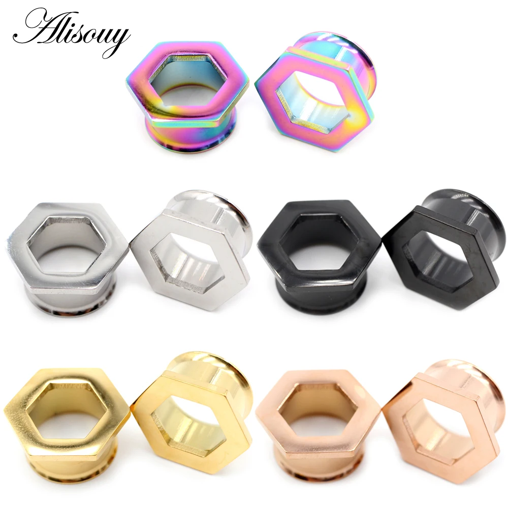 

Alisouy 2pcs 6mm-25mm Stainless Steel Hexagon Flared Ear Tunnels Plugs Expander Stretcher Gauges Earrings Body Piercing Jewelry
