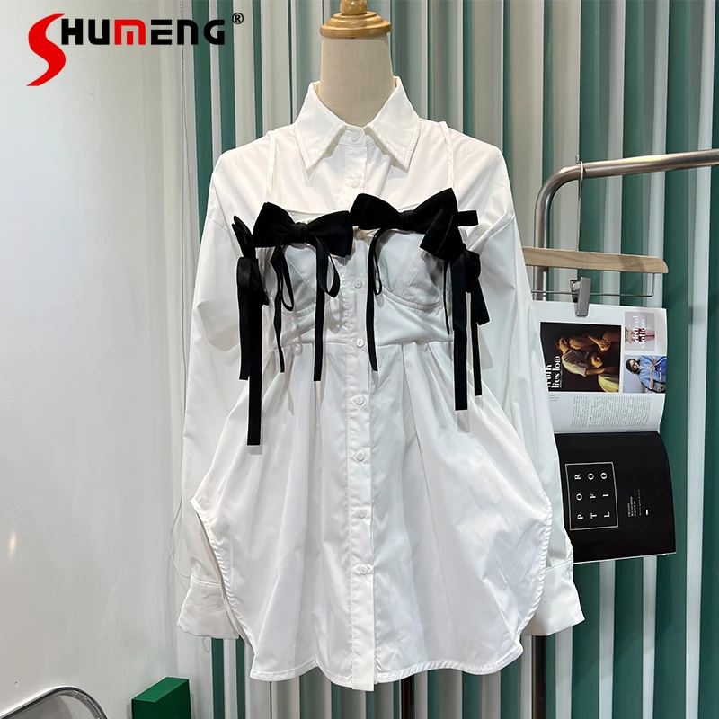 

Женское платье-рубашка со съемным бантом, однотонное облегающее платье-рубашка в Корейском стиле, новинка весны 2022