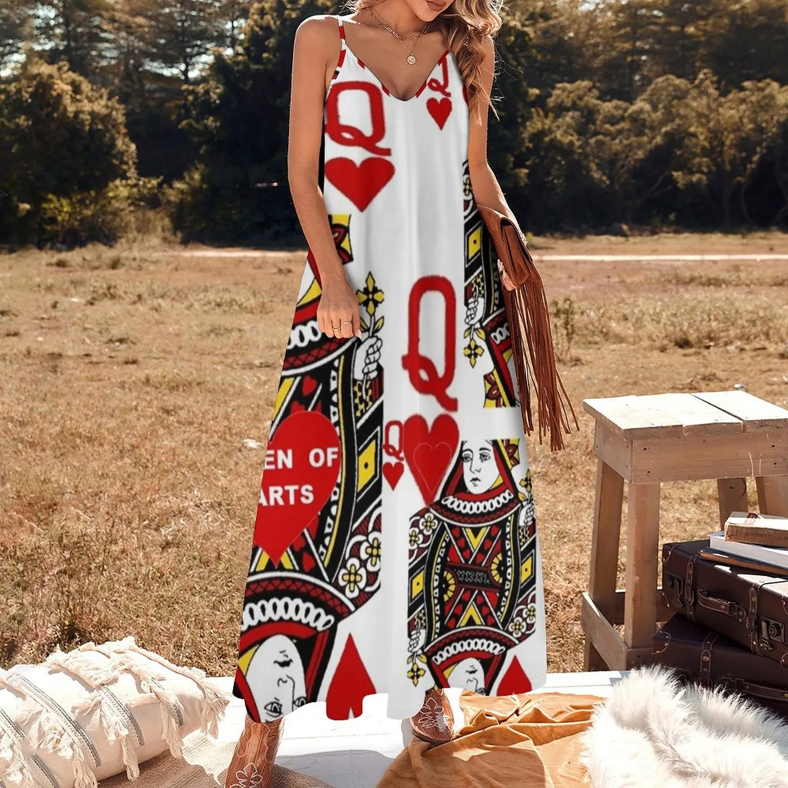 Длинное платье без рукавов HEARTS &amp RED QUEENS CASINO ART женское вечернее роскошное