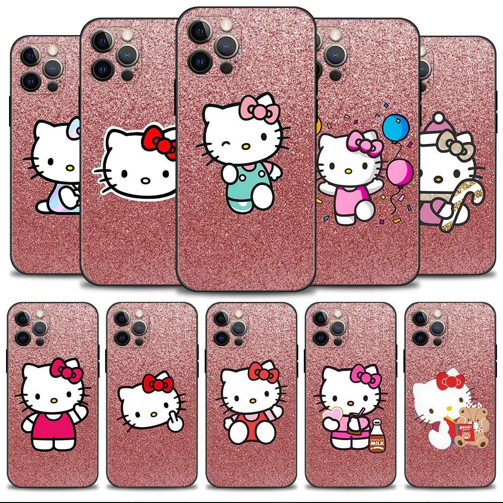

Phone Case for iPhone 14 13 11 12 Pro Max 7 8 6 6S Plus XS XR X 13mini 12mini Silicone Cover Hello Kitty Pink big head photo