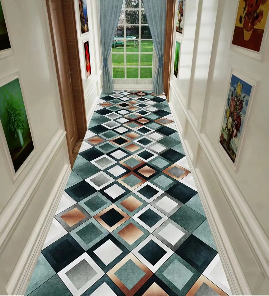 

Simple Geometric Living Room Rug Long Hall Corridor Carpet Home Decor Bedroom Kitchen Area Rug Anti-skid Mat Entrance Doormat