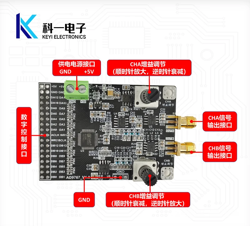 Модуль AD9767 двухканальный 14-битный 125 MSPS высокоскоростной генератор сигналов ЦАП