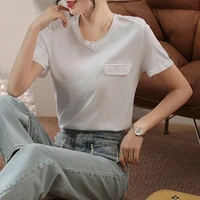 short sleeve solid casual tee basic loose soft harajuku korean summer casual office solid t shirt women pullover top cotton tops