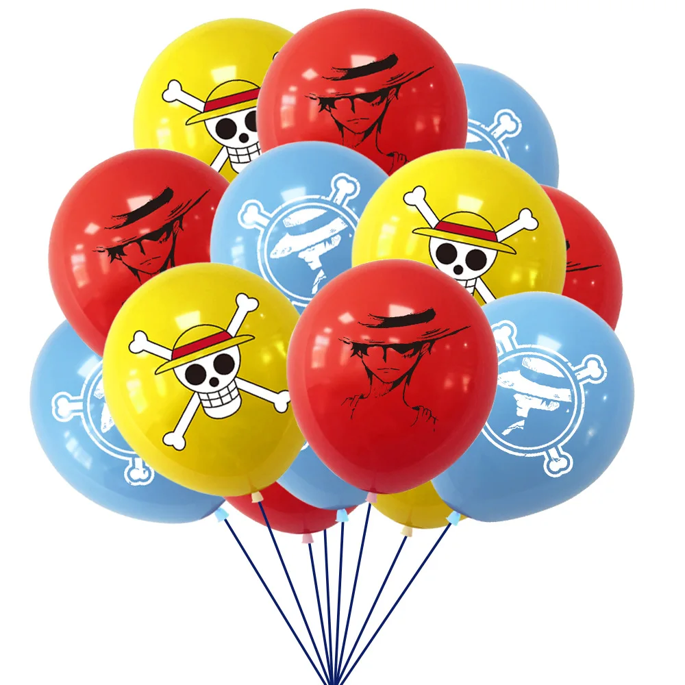 

One Piece Theme 12 Inch Latex Balloon Skull Head Printed Pirate King Birthday Theme Party Decoration Supplies Cartoon 10pcs