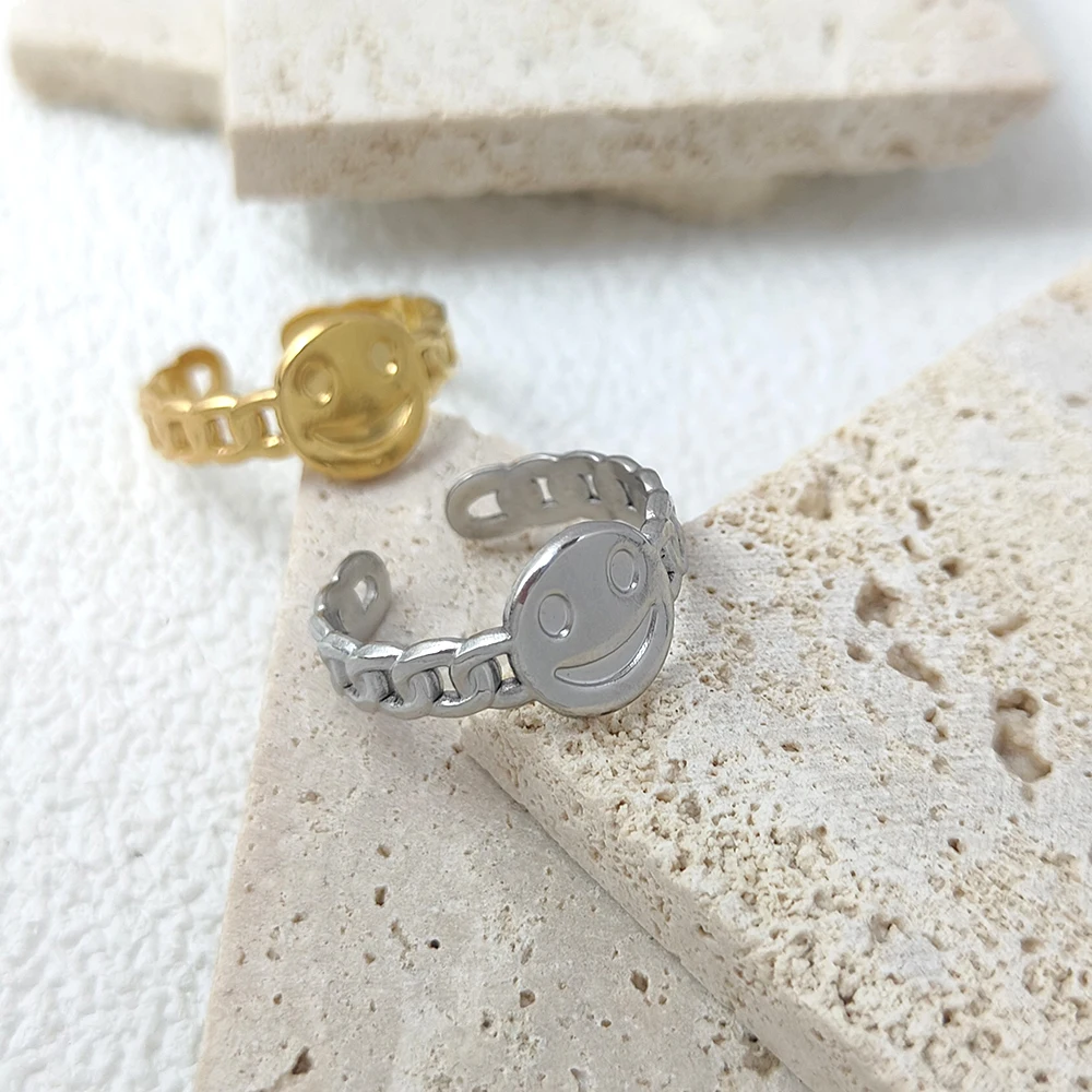 

Stainless Steel Open Ring Women Happy Smiling Face Simple Rings For Women Geometric Ring Fashion Jewelry Best Gift