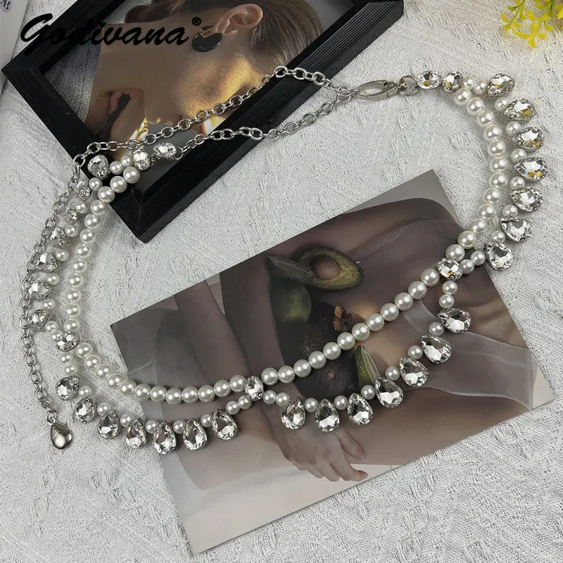 High-Grade Pearl Waist Chain Accessories Waistband Ins Rhinestone Decoration With Skirt Jeans Metal Chain Luxury Belts For Women
