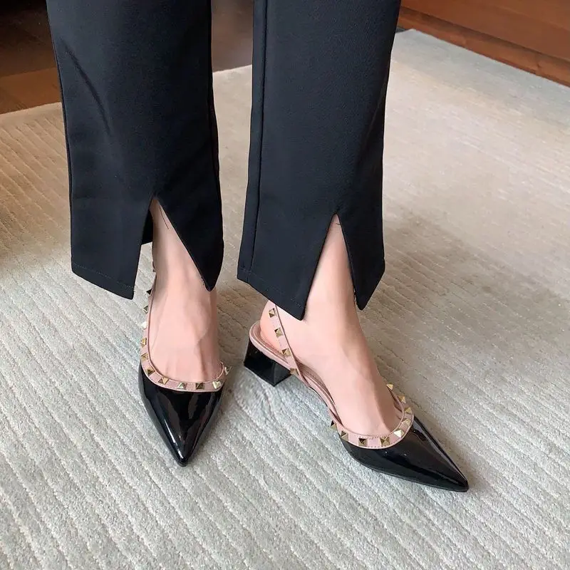 2023 Summer Fashion Brand Women 's High Heeled Shoes Leather Rivet Sandal Casual Comfortable Pumps Sexy Party Office Shoes