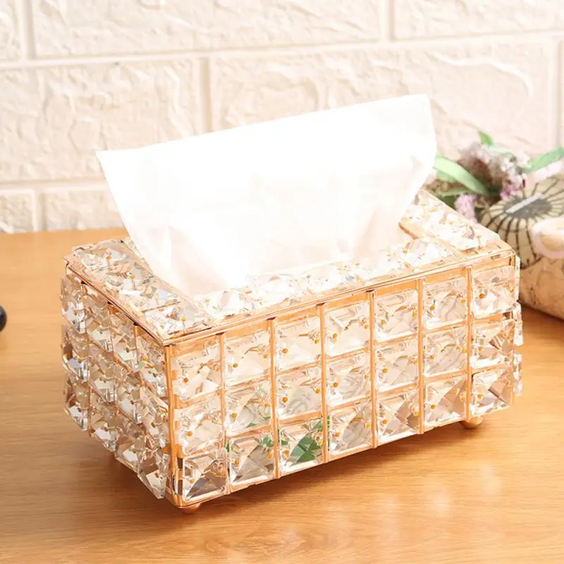 

Beautiful Coffee Table Decoration Home Storage Case Luxurious Tissue Box Metal Crystal 2023 Colorful Creative Elegant Household