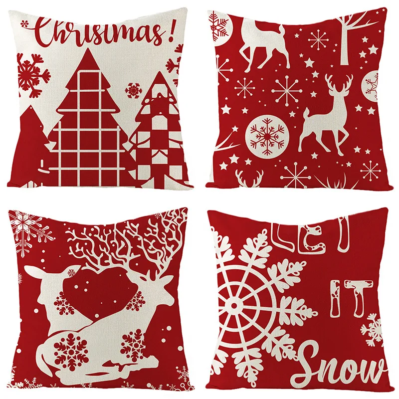 

Merry Christmas Pillow Case Red Cotton Linen Pillowcases for Pillows Decorative Cushions for Elegant Sofa Throw Pillow Cover