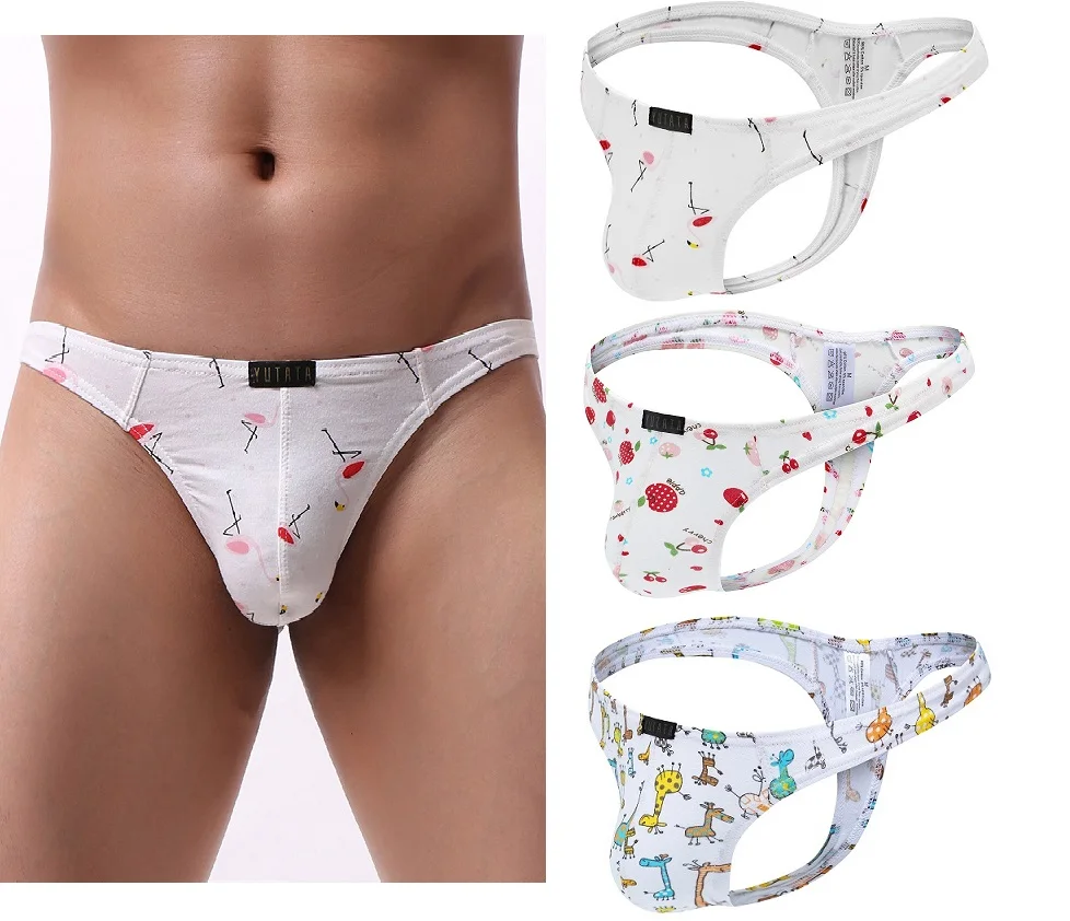 

3pcs Males Summer Plus Size Fashion Cartoon Erotic Sexy Panties Mens G-String Comfortable Low-Rise Thongs Lingerie Wholesale