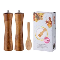 salt and pepper mills set acacia wood spice gringer ceramic pepper grinder with spoon