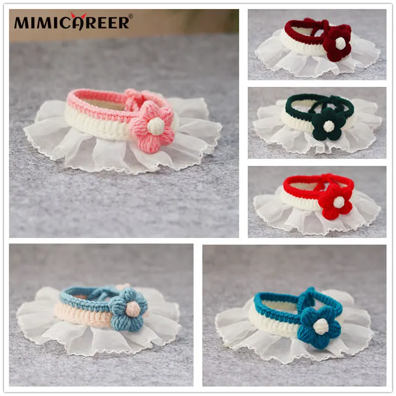 

Слюнявчик для собак, шарф, вязаный бандаж, кружевной нагрудник для кошек, ошейники для домашних животных, средний и маленький цвет, аксессуа...