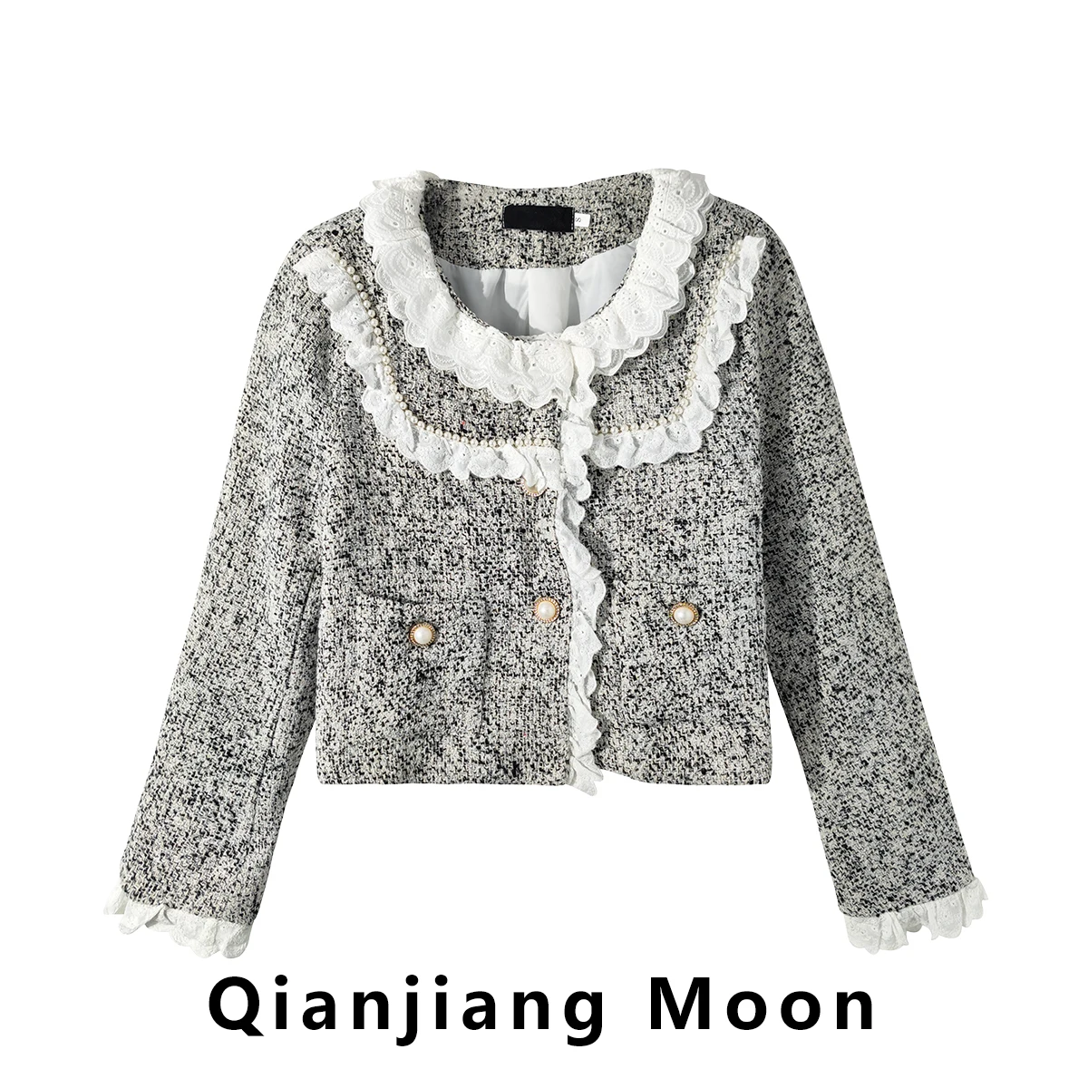 Изящное лоскутное кружевное короткое пальто для женщин осень и зима 2024 новый