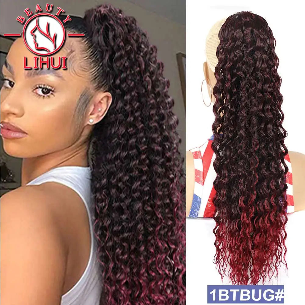 Deep Wave Ponytail Hair Extensions Synthetic Charming Hairnet Ponytail Women Girl Party Festival Curly Wave Hairpiece 16 22Inc