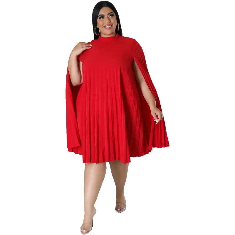 

2023 Spring Autumn African Women Polyester O-neck White Red Black Plus Size Knee-length Dress XL-5XL African Dresses for Women