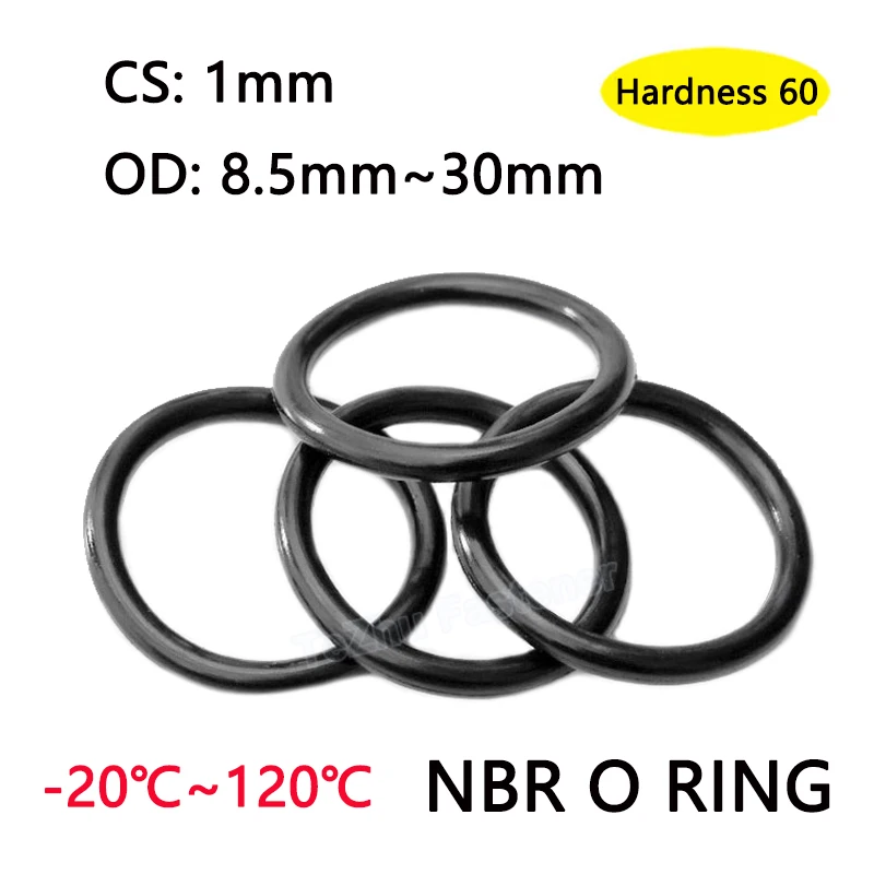 

100pcs O Ring Seal Gasket NBR Thickness CS 1mm OD 8.5mm-30mm Nitrile Rubber O-Ring Spacer Oil Resistant Washer Black Hardness 60