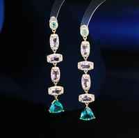 geometric long tassel earrings earrings for women new luxury dinner banquet fashion jewelry pink blue zircon accessory