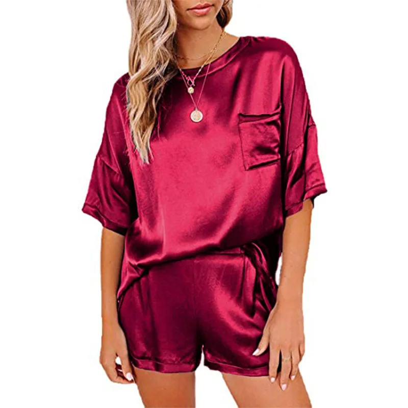 Satin Pajamas for Women 5XL Oversized Short Sleeve Silk Pajama Sets Soft Sleepwear Top with Causal Pj Shorts