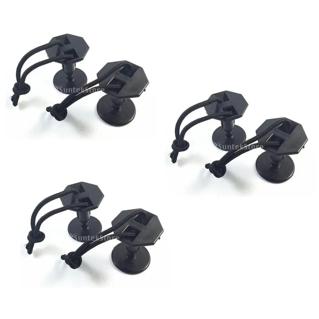 

6pcs Black Plastic Surfboard Surf Leash Plugs Attachment W/ Cord