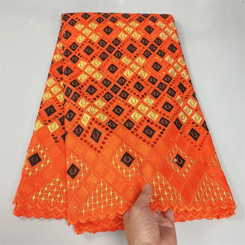 

5 Y Swiss lace fabric 2023 Orange embroidery African lace fabrics 100% cotton fabric Swiss voile Dry lace in Switzerland