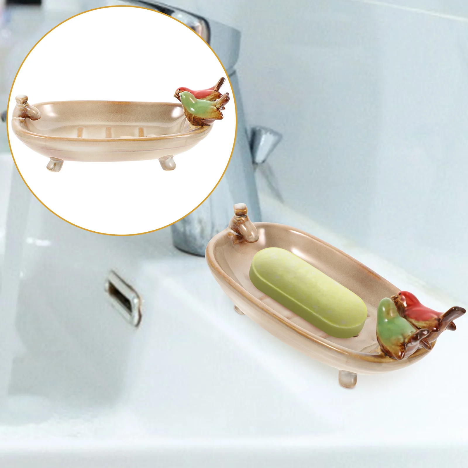 

Soap Dish Holder Tray Ceramic Shower Bar Cute Animal Draining Bird Kitchen Travelsponge Box Container Bathroom Plate