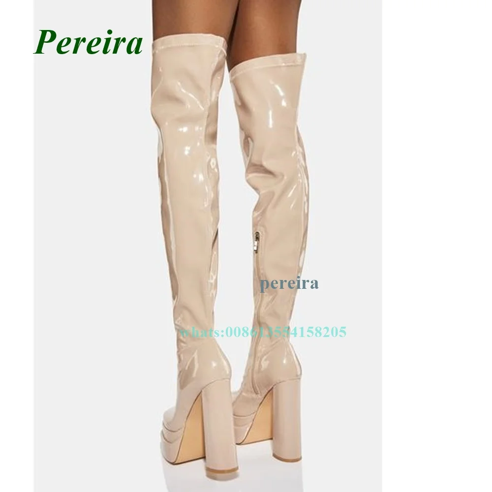 Spring and Autumn New Pink Boots 2022 Square Toe Platform Chunky Heel Boots Women Shoes Over The Knee Side Zip High Heels Sexy