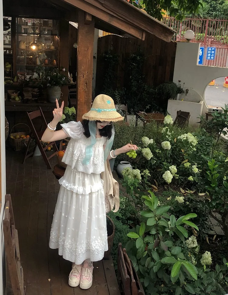 Жаккардовый костюм с пышными рукавами и юбкой Chun Bai Lian в японском стиле