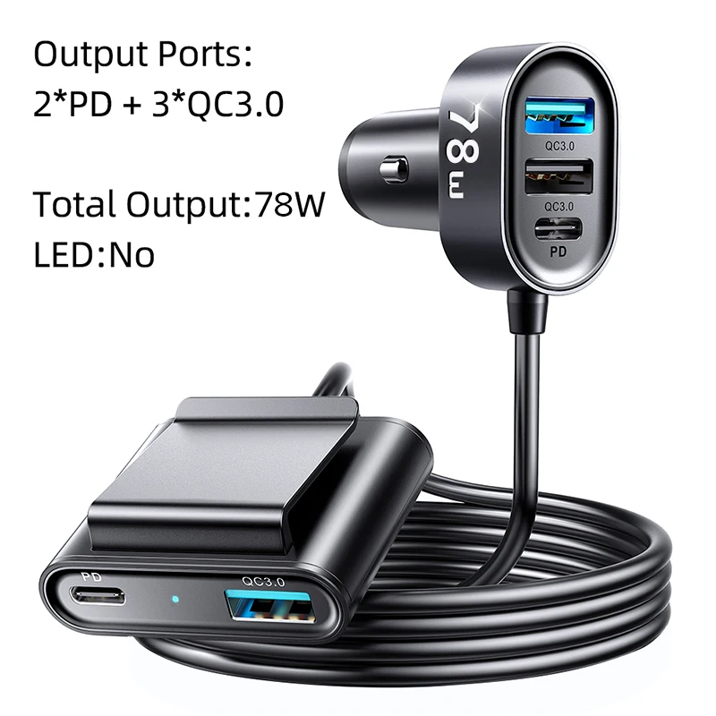 

Автомобильное зарядное устройство Joyroom 78 Вт с 5 портами, быстрая зарядка USB C, автомобильное зарядное устройство PD 3,0 QC 4,0 3,0 PPS Type C, автомобильное зарядное устройство, адаптер для автомобиля