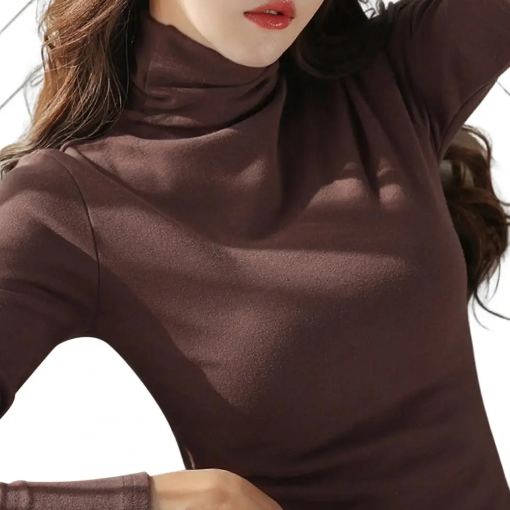 

Women Base Top Fleece High Collar Solid Color Pullover Long Sleeves Neck Protection Elastic Thin Autumn Base Winter Top Female C