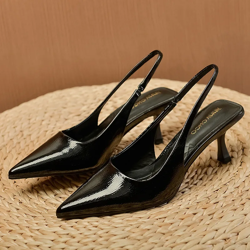

7cm New Fashion Sandals Pointed Toe Soft Leather High Heels Ankle Wrap Party for Women Shoes 40 41