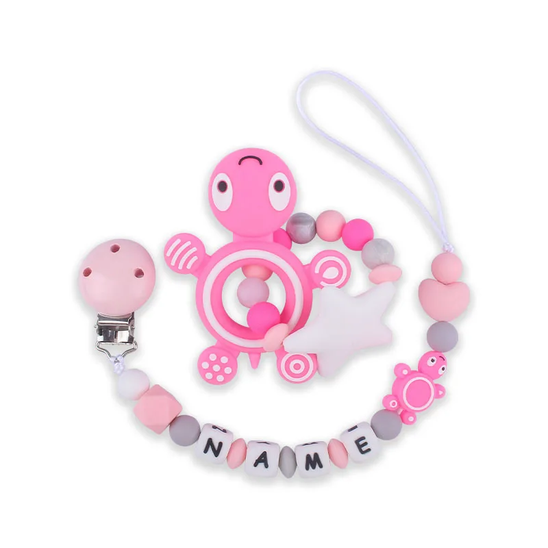 Customized Baby Pacifier Clip Chain Personalized Name Dummy Holder Turtle Silicone Teething Beads Tortoise Soother Chains