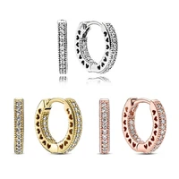 original moments golden shine pave heart hoop earrings for women 925 sterling silver wedding gift pandora jewelry