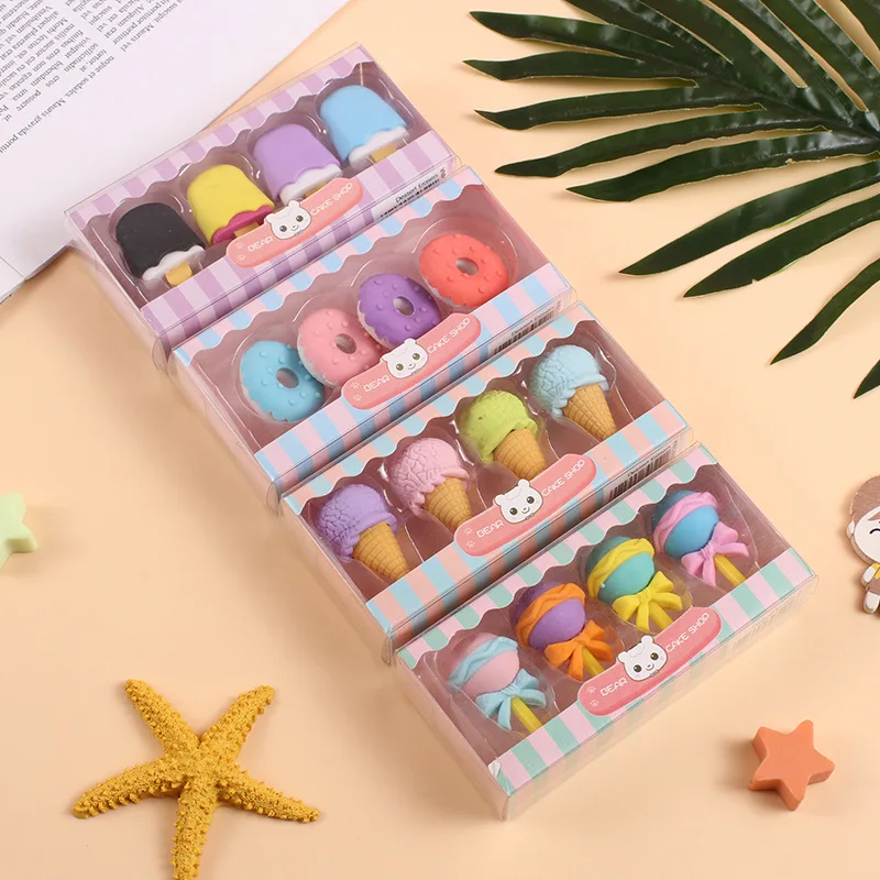 

4 boxes of 16pcs Creative Lollipop Ice Cream Eraser Detachable Eraser Student Prize Stationery Wholesale