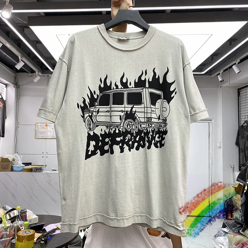 

Вареная французская футболка для мужчин и женщин, высококачественные винтажные футболки с принтом в виде Багги и пламени, топы, футболки